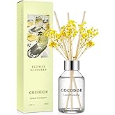 COCODOR Flower Reed Diffuser Set / 3.4oz / Lemon Eucalyptus/Scent Diffuser with Sticks Home Fragrance Reed Diffuser for Bathroom Shelf Decor