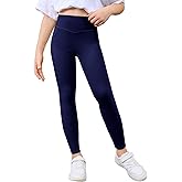 Haloumoning Girls Athletic Leggings with Pockets Kids High Waist Active Tights Dance Running Yoga Pants 5-14 Years