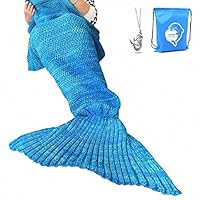 LAGHCAT Mermaid Tail Blanket Crochet Mermaid Blanket for Adult, Soft All Seasons Sleeping Blankets, Classic Pattern (71"x35.5", Blue)