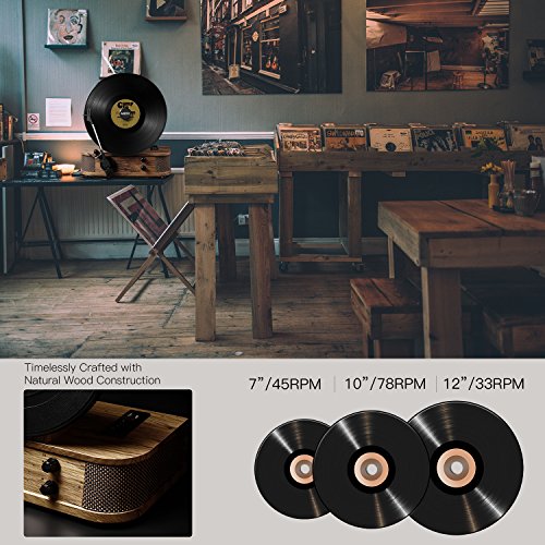 Vintage Turntable - Vinyl Record Player, ABOX Bluetooth Turntable with Dual Built-in Stereo Speakers System,Bluetooth 4.1, 3 Speed Turntable, LP,USB/MP3, Vertical Turntable, Natural Wood, Great Gift