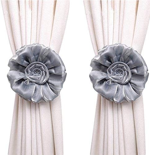 DAYNECETY 2pc Window Curtain Tieback Holdbacks Flower Tie back Clip On Holder Clamp For Voile Drape Panel Home Decoration (Grey)
