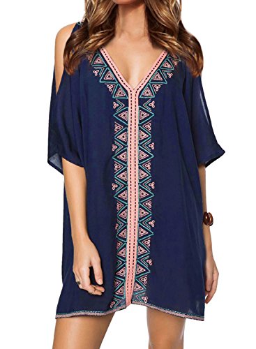 Elapsy womens navy embroidered swimsuit cover up tunic …