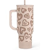 SANDJEST Heart Tumbler with Handle and Straw 40oz – Stainless Sleel Slider Tumbler Travel Coffee Mug for Women - Gift Idea for Birthday Christmas Valentine's Day