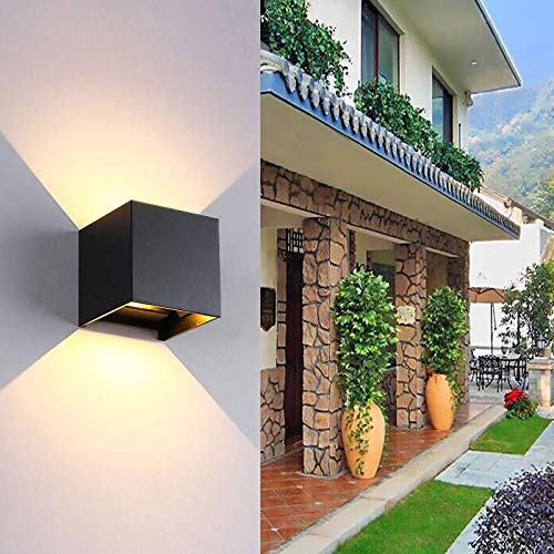 2 Pieces Outdoor Indoor LED Wall Light Modern Black 20 W Warm Light 3000 K LED Wall Lamp IP65 Waterproof Square Aluminium Up and Down Adjustable Design Easy to Install