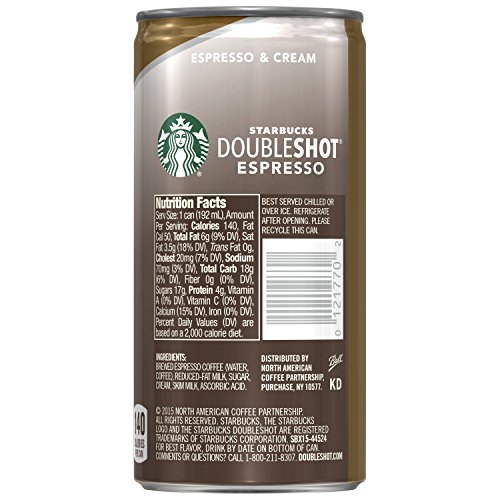 Starbucks Bottled Canned Coffee Drinks Doubleshot, Espresso Cream, 6.5