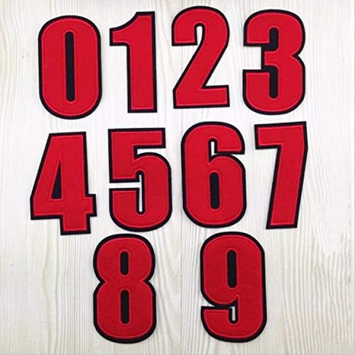 ZHONGJIUYUAN (Red) Football Basketball Sport Numbers 0-9 Digital Embroidered Iron On Patches Stickers Design Motif T-Shirt Applique