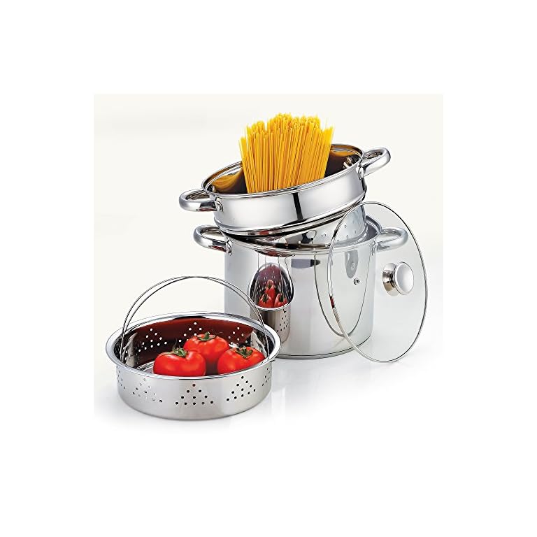 Cook N Home 02401, Stainless Steel 4Piece 8 Quart Pasta Cooker Steamer