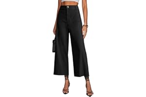 miduo Womens High Waisted Cropped Wide Leg Stretchy Straight Pants Trousers with Pockets