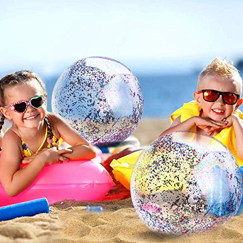 Emoly Glitter Beach Ball with Confetti Glitters, Pack Inflatable Beach  Ball Confetti (16 Inch&24 Inches) Bea