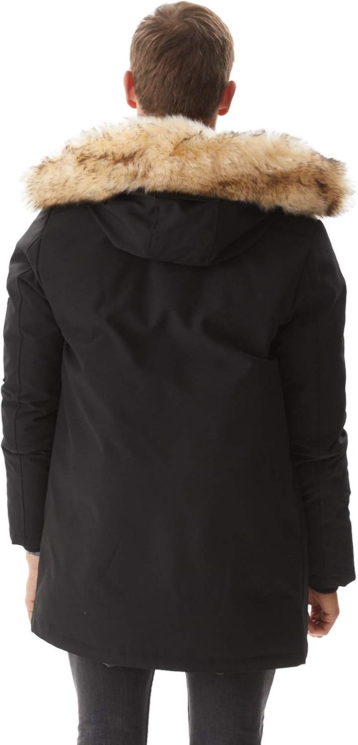 Molemsx Men's Warm Winter Down Jacket Parka Puffer Coat with Hood Faux-Fur Trim XS-3XL: Clothing