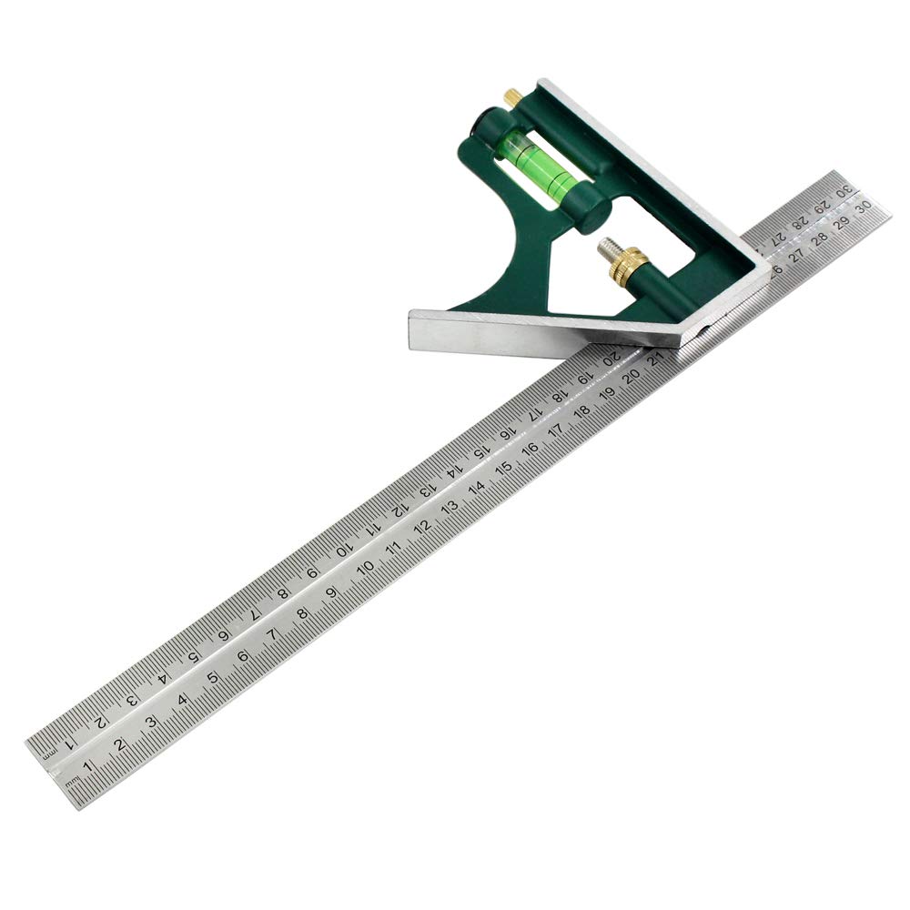 Bardland 300-12 Combination Square with Bubble Level, Adjustable Right Angle Ruler 300 mm, Universal Adjustable Metric Multifunctional Combination Try Square Set Right Angle Ruler Measurement Tools