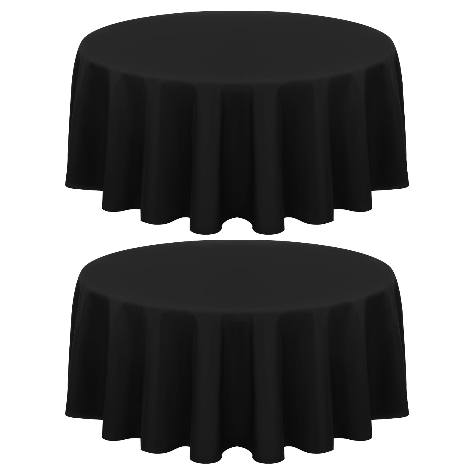 FXKS 2 Pack Black Tablecloths Round 229cm Washable Circle Tablecloth,Stain Resistant and Wrinkle Polyester Table Cloth Decorative Round Tablecloth for Dining Wedding Party Banquet Buffe