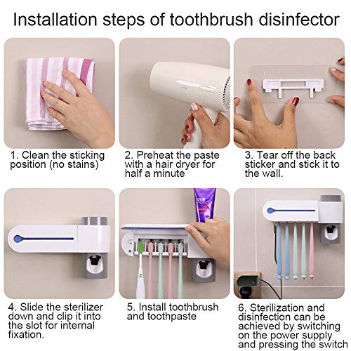 Sealive UV Toothbrush Holder with Sterilization Function, Drying and Toothpaste Holder, Build-in Fan, Family Toothbrush for Shower Bathroom 5 Toothbrushes Holding - Thumbnail 7