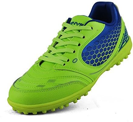 Boy's Athletic Light Weight Lace Up Indoor Sport Cleats Football Shoes (Little Kid/Big Kid) (4.5M, LIME&amp;ROYAL)
