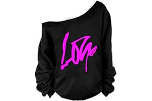 MAGICMK Woman’s Sweatershirt Lips Print Causal Blouse Off The Shoulder Long Sleeve Loose Slouchy Pullover Plus Size Tops