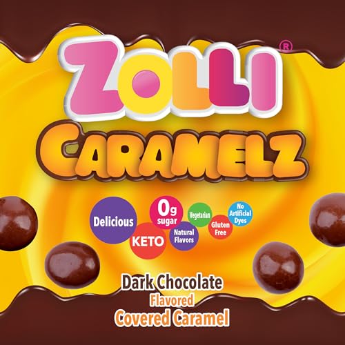 ZOLLI CARAMELZ – SUGAR-FREE MILK CHOCOLATE CARAMEL CANDIES, SMILE-FRIENDLY & KETO, ALLERGY-FRIENDLY, 3OZ
