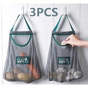 3 PACK Reusable Bag|Mesh Produce Bag|Hanging Storage|Reusable|Washable Cotton Mesh Grogery Bags Eco Friendly Over the…