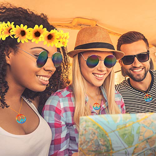 Sunshane Hippie Costume Accessory Set Includes 1 Pair of Hippie Sunglasses, 1 Piece Rainbow Peace Sign Necklace and 1 Piece Flower Crown Headband