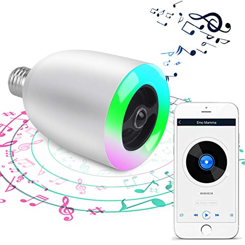 Demetory Smart Bluetooth Music Wireles Bluetooth Speaker Lamp E27 Stereo Surround Sound LED Light Bulb Speaker (White)