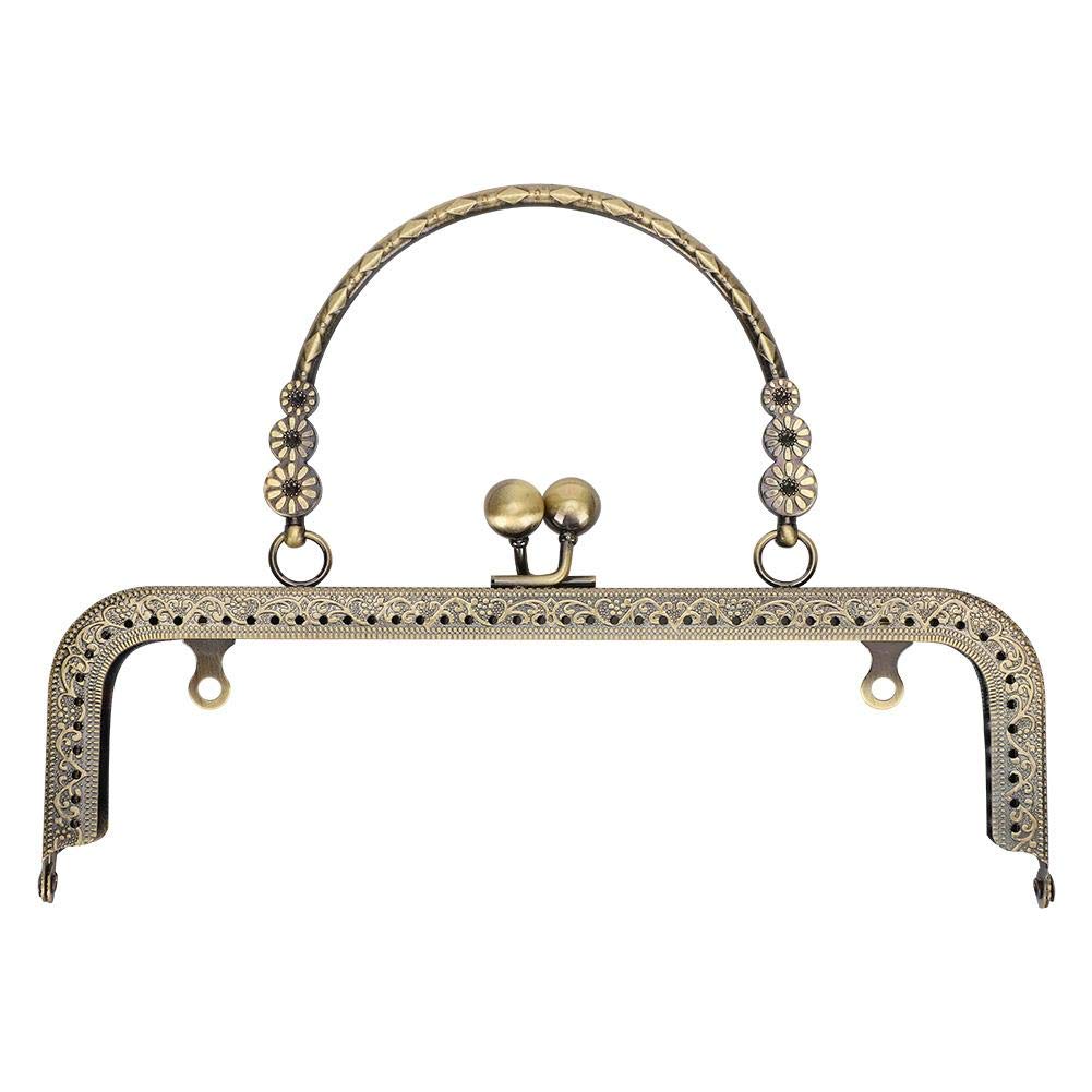 20.5cm Metal Purse Frame DIY Purse Frame Kiss Clasp Lock Bronze Tone Retro Square Embossed Portable Handle for Purse & Bag