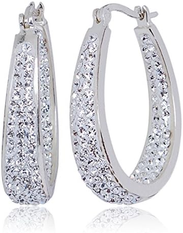 Carly Creations Women's Silver Plated Genuine Crystal Hoop Earring - Clear