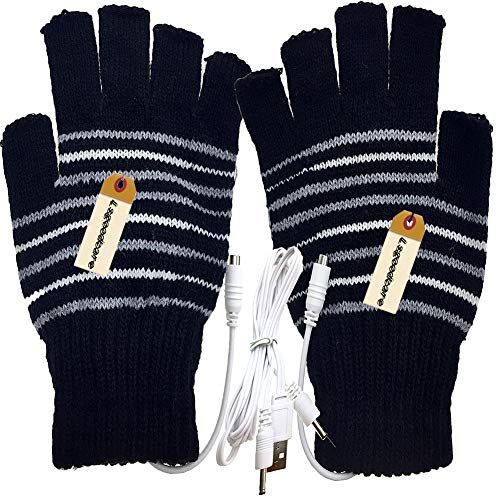 Lsgoodcare Black USB 2.0 Stripe Pattern Fingerless Heating Knitting Wool Hands Warm Gloves Gloves - Thumbnail 7