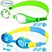 COOLOO Kids Goggles for Swimming for Age 3-15, 2 Pack Kids Swim Goggles with nose cover, No Leaking, Anti-Fog, Waterproof, Green & Blue+Yellow