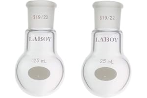 Laboy Glass 25mL Single Neck Round Bottom Boiling Flask Heavy Wall with 19/22 Joint Heating Reaction Receiving Flask Organic Chemistry Lab Glassware(Pack of 2)