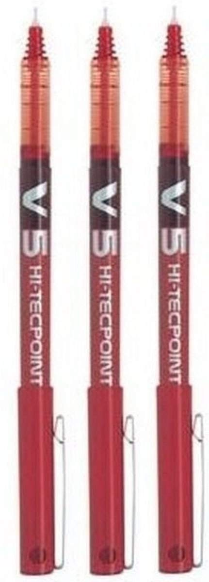 Pilot BX V5 Red Hi-Tecpoint Extra Fine Rollerball Pen 0.5mm Nib Tip 0.3mm Line Width (Pack Of 3)