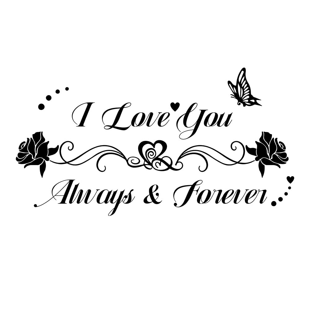 SUPERDANT Inspirational Quotes Wall Decals I Love You Always & Forever Wall Sticker Butterflies Rose DIY Art for Bedroom Kid's Room Decor Sign Vinyl Wall Art Decor Wall Sticker Vinyl Transfer