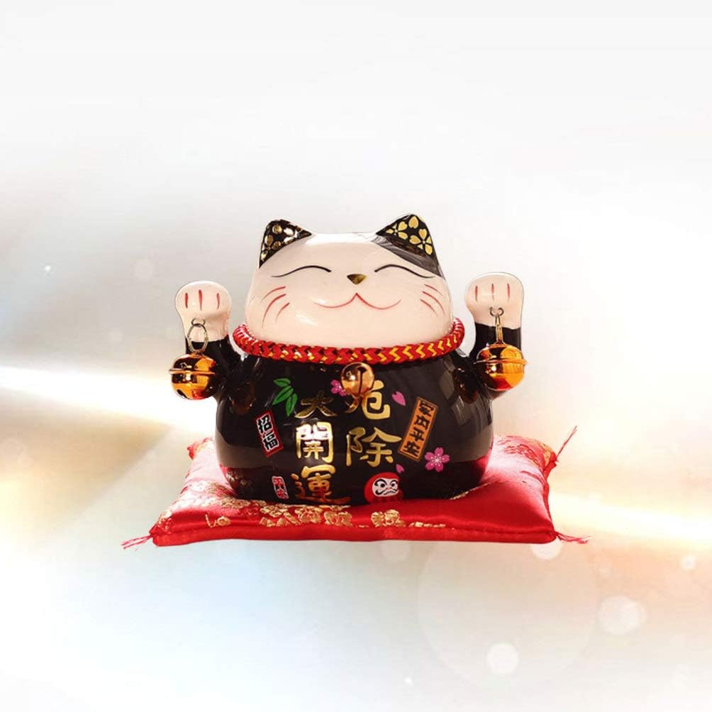 Garneck Lucky Cat Piggy Bank With Two Bells Ceramic Maneki Neko Kitty Coin Bank Porcelain Money Change Pot 2020 New Year Ornament Feng Shui Decor Toys Games Money Banks
