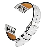 For Fitbit Charge 2 Bands, bayite Leather Bands for Fitbit Charge 2 White with Line