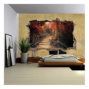 Beautiful Autumn View Viewed Through a Broken Wall - Large Wall Mural, Removable Peel and Stick Wallpaper, Home Decor - 66x96 inches