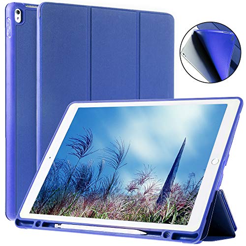 Case for ipad pro 12.9 with Stand and Pencil Holder, PU Leather Smart Cover Magnetic Trifold Stand Auto Wake up/Sleep for ipad pro 12.9 2015 2017 (Blue)