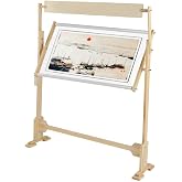Adjustable Embroidery Stand, 360 Degree Rotated Wooden Cross Stitch Frame Floor Stand Lap Table Craft Sewing Tool with Scroll Frame for Arts Crafts Sewing Needlework Supplies