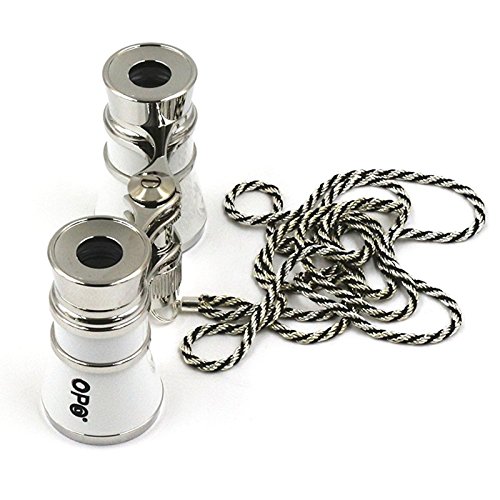 Opera Glasses Compact Binoculars for Theater Horse Racing Classical Lady Gift 3X25 White with Silver Chain - Thumbnail 3