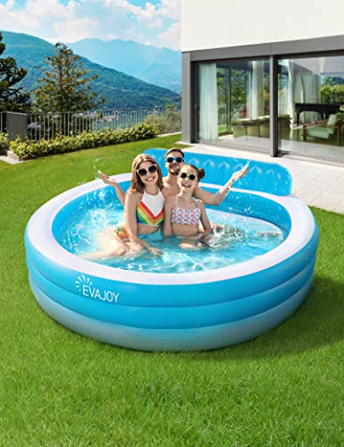 Evajoy Inflatable Kiddie Baby Pool, 3 Rings Full-Sized Inflatable Swimming Family Pool with Seats, 88