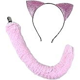 Xansema Women Furry Fox Cat Ear Headband and Tail Set Halloween Party Cosplay Costume