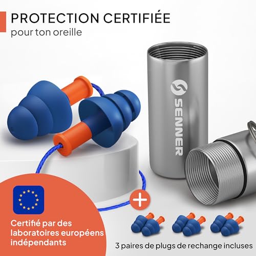 Senner WorkPro Strong | Working Plugs - Ideal for High Noise Sources - Hearing Protection at Work and Home - 3 Extra Pairs + Nylon Cord & Aluminium Housing