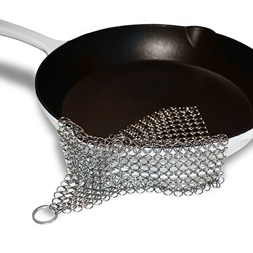 Cast Iron Cleaner,TILO Premium Stainless Steel Cast Iron Skillet Chainmail Scrubber- Extra Large 7x7 inch - Easily Cleans Cast Iron Skillets, Griddles, and Camping Pots and Pans (7x7 Square)