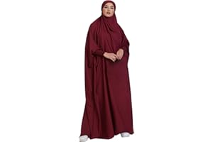 khalat Women's Solid Abaya Muslim Dress One-Piece Full Length Prayer Robe Plus Size Abaya with Hoodied Hijab