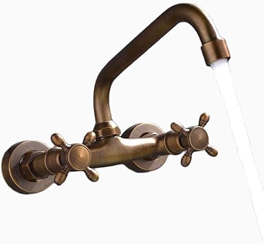 Amazon Umanyi アンティーク 蛇口 キッチン用 混合水栓 壁付き 2ハンドル 取り付け幅135 165mm対応 吐水口長さ180mm Ablrl001 キッチン用水栓