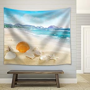 Seashells on Soft Tropical Beach - Fabric Tapestry, Home Decor - 51x60 inches