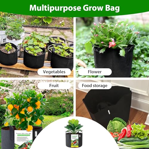SYOURSELF 6 Pack Grow Bags 10 Gallon Fabric Pots,Thickened Nonwoven Grow Bag with Handles,Fabric Pots for Vegetable Flower Tomato Potato Garlic Indoor Outdoor Plants +6 Waterproof Garden Lables