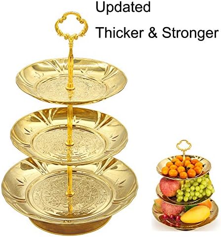 Updated Fruit Plate, Thicker More Stable 3 Tier Cakes Desserts Stainless Steel Plate Stand, Party Plate- Gold Color
