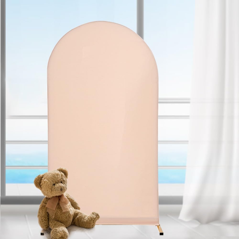 Chiara Wedding Arch Cover Set - 4.9FT, 5.9FT, 6.6FT Spandex Fitted Covers for Round Top Backdrop Stand - Set of 3 for Party, Birthday, Banquet Decoration - White