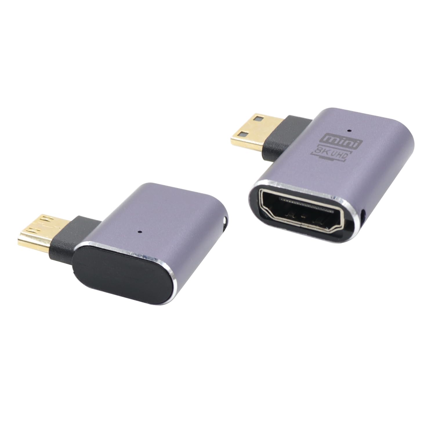 RIIEYOCA 90 Degree Left Angle 8K Mini HDTV to HDTVS Adapter,48Gbps Extender Mini Male to Female Adapter 8K 4K With LED Lights,2PCS