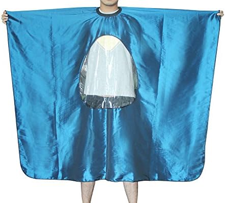 Hair cutting Smock with Clear Viewing Window- AuroTrends Luxurious Professional Hair Salon Cape (63in x 55in) Waterproof Barber Apron Hairdresser Coloring Apron Gown (Blue)