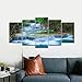 Wieco Art Peaceful Waterfall Canvas Prints Wall Art Green Trees Pictures Paintings for Living Room Bedroom Home Decorations Modern 5 Piece Stretched and Framed Forest Landscape Giclee Artwork