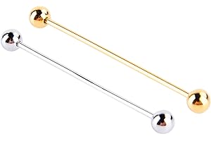 2PCS Stainless Steel Collar Bar Tie Pins for Men, Vintage Tie Clips Set with Ball Head Clasps, Adjustable Cufflinks for Busin